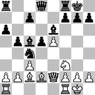 Wit Kg1, De2,Ta1,Tf1,Lc2,Ld2,Pf3, pi a2,b2,c3,e5,f2,g2,h2, Zwart Kg8,Dd8,Ta8,Tf8,Lc5,Le6,Pc4,pi a6,b5,c7,d5,f7,g7,h7