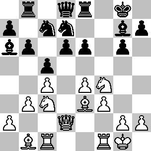 Wit Kg1, Dd2, Tc1, Tf1, Lb1, Le3, Pc3, Pf4, pi a2, b3, c4, e4, f3, g2, h2 Zwart Kg8, Dd8, Tb8, Te8, La6, Lg7, Pc7, Pd7, pi a7, b6, c5, d6, e6, g6, h7