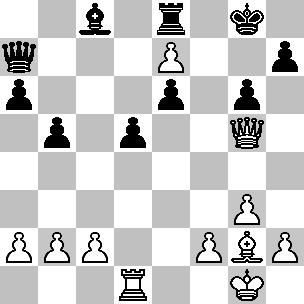 Wit Kg1, Dg5, Td1, Lg2, pi a2, b2, c2, e7, f2, g3, h2 Zwart Kg8, Da7, Te8, Lc8, pi a6, b5, d5, e6, g6, h7