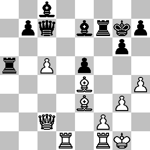 Wit Kg1, Dc2, Td1, Tf1, Le3, Le4, pi c5, f2, g3, h4 Zwart Kg7, Dc7, Ta5, Tf7, Lc8, Le7, pi b7, e5, g6, h7