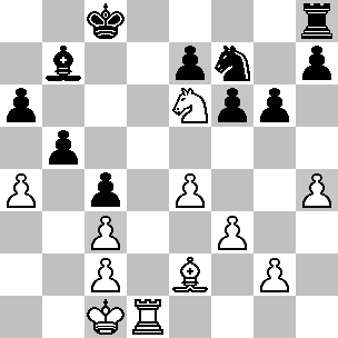 Wit Kc1, Td1, Le2, Pe6, pi a4, c2, c3, e4, f3, g2, h4 Zwart Kc8, Th8, Lb7, Pf7, pi a6, b5, c4, e7, f6, g6, h7