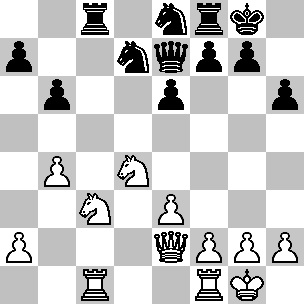 Wit Kg1, De2, Tc1, Tf1, Pc3, Pd4, pi a2, b4, e3, f2, g2, h2 Zwart Kg8, De7, Tc8, Tf8, Pd7, Pe8, pi a7, b6, e6, f7, g7, h6