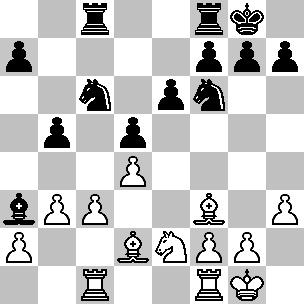 Wit: Kg1, Tc1, Tf1, Ld2, Lf3, Pe2, pi a2, b3, c3, d4, f2, g2, h3; Zwart: Kg8, Tc8, Tf8, La3, Pc6, Pf6, pi a7, b5, d5, e6, f7, g7, h7