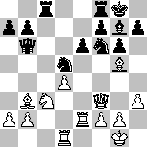 Wit: Kg1, Df3, Td1, Te2, Lb3, Lg5, Pc3, pi a2, b2, d4, f2, g2, h3; Zwart: Kg8, Db6, Tc8, Tf8, Lg7, Pd5, Pf6, pi a7, b7, e6, f7, g6, h7