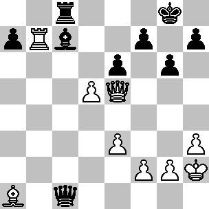 Wit Kh2, De5, Tb7, pi d5, e3, f2, g2, h3 Zwart Kg8, Dc1, Tc8, Lc7, pi a7, e6, f7, g6, h7