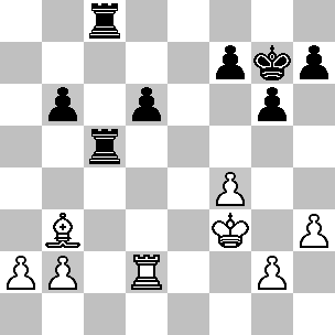 Wit Kf3, Td2, Lb3, pi a2, b2, f4, g2, h3 Zwart Kg7, Tc5, Tc8, pi b6, d6, f7, g6, h7