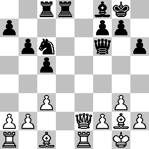 Wit Kg1, De2, Ta1, Te1, Lc1, Lg2, pi a2, b2, c3, f2, g3, h2 Zwart Kg8, Df6, Tc8, Td8, Lf8, Pc6, pi a7, b6, c5, f7, g7, h6