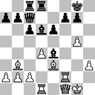 Wit Kg1, Df1, Td1, Tf2, Lb3, Le3, pi a2, b2, c2, d4, g5, h3 Zwart Kg8, Dc7, Tc8, Td8, Ld6, Le4, pi a7, b7, c6, e6, f7, g7