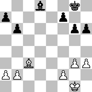  Wit Kg1, Lc3, pi a2, b2, f2, g3, h3 Zwart Kg8, Ld8, pi a7, b6, f7, g6, h6