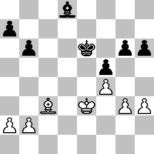  Wit Ke3, Lc3, pi a2, b2, f4, g3, h3 Zwart Ke6, Ld8, pi a7, b6, f5, g6, h6