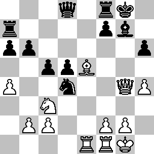 Wit Kg1, Dg4, Te1, Tf1, Le3, Pc3, pi a4, b2, c2, f2, g2, h4 Zwart Kg8, Dd8, Ta7, Tf8, Lg7, Pd4, pi a6, b6, c5, d5, f7, h6