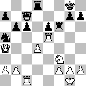 Wit Kg1, Da4, Tc1, Te5, Pf3, pi a2, b2, d4, f2, g2, h2 Zwart Kg8, Dc7, Td8, Tf6, Pa5, pi a7, b6, c6, e6, g7, h7