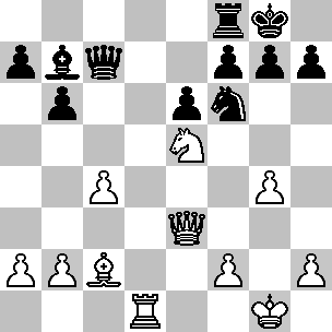 Wit: Kg1, De3, Td1, Lc2, Pe5, pi a2, b2, c4, f2, g4, h2; Zwart: Kg8, Dc7, Tf8, Lb7, Pf6, pi a7, b6, e6, f7, g7, h7