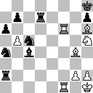 Wit: Kh1, Tf1, Tf6, Lg4, Lh6, Ph5, pi b5, g2, h2; Zwart: Kh8, Ta2, Td7, Lc4, Pa4, Pc5, pi a6, b7, h7