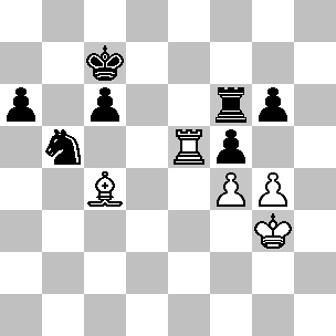 wit Kg3 Te5 Lc4 pionnen g4 f4 zwart Kc7 Tf6 Pb5 pionnen a6 c6 f5 g6