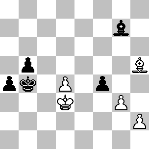 Wit Kd3, Lh5, pi d4, g3, h2 Zwart Kb4, Lg7, pi a4, b5, f4