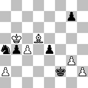 Wit Kb5, Ld5, pi a2, c4, g3, h2 Zwart Kf2, Pa4, pi b4, e4, g7