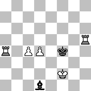 Wit Kf2, Ta4, Th5, pi c4, d4 Zwart Kf4, Ld1