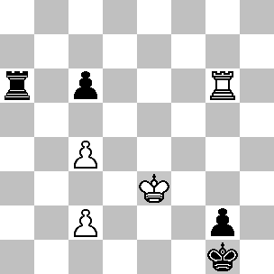 Wit: Ke3, Tg6, pi c2, c4; Zwart: Kg1, Ta6, pi c6, g2 