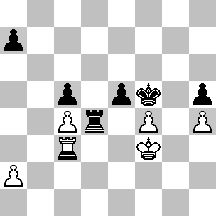 Wit: Kf3, Tc3, pi a2, c4, f4, h4; Zwart: Kf5, Td4, pi a7, c5, e5, h5