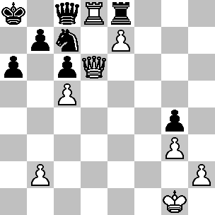 Wit: Kg1, Dd6, Td8, pi b2, c5, e7, g3, h2; Zwart: Ka8, Dc8, Te8, Pc7, pi a6, b7, c6, g4