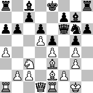 Wit: Kg1, Dd1, Ta1, Te1, Le3, Lf3, Pc3, pi a4, b2, c2, d5, e4, f2, g3, g4; Zwart: Ke8, Df6, Ta8, Th8, Lc8, Lg7, Pg6, pi a6, b6, c7, d6, e6, f7, g5, h6