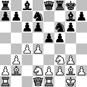 Wit: Kg1, Dd1, Ta1, Te1, Lb2, Lg2, Pd2, Pf3, pi a2, b3, c4, d4, e2, f2, g3, h2; Zwart: Kg8, De8, Ta8, Tf8, Lc8, Lg7, Pd7, Pf6, pi a7, b7, c6, d6, e5, f5, g6, h7