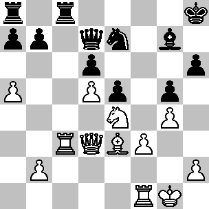 Wit Kg1, Dd3, Tc3, Tf1, Le3, Pe4, pi a5, b2, d5, f3, g4, h2 Zwart Kh8, Dd7, Ta8, Tc8, Lg7, Pe7, pi a7, b7, d6, e5, g5, h6