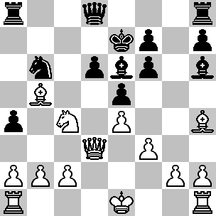 Wit Ke1, Dd3, Ta1, Th1, Lb5, Lh4, Pc4, pi a2, b2, c2, e4, f3, g2, h2 Zwart Ke7, Dd8, Ta8, Th8, Le6, Lh6, Pb6, pi a4, d6, e5, f6, f7, h7