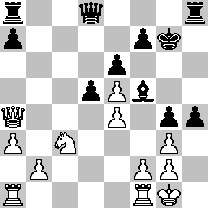 Wit Kg1, Da4, Ta1, Tf1, Pc3, pi a3, b2, e4, e5, f2, g2, g3 Zwart Kg7, Dd8, Ta8, Th8, Lf5, pi a7, d5, e6, f7, g4, h4