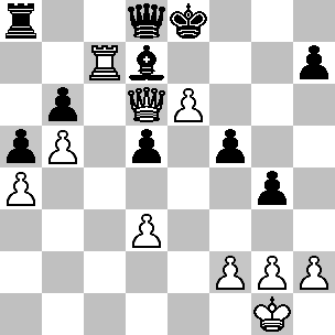 Wit Kg1, Dd6, Tc7, pi a4,b5,d3,e6,f2,g2,h2. Zwart Ke8,Dd8,Ta8, Ld7, pi a5,b6,d5,f5,g4,h7