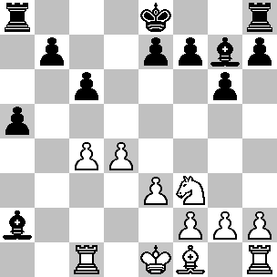 Wit Ke1, Tc1, Th1, Lf1, Pf3, pi c4, d4, e3, f2, g2, h2 Zwart Ke8, Ta8, Th8, La2, Lg7, pi a5, b7, c6, e7, f7, g6, h7