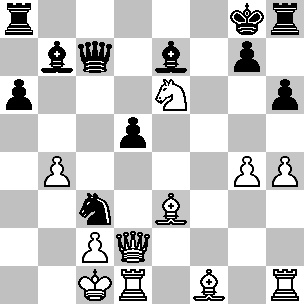 Wit Kc1, Dd2, Td1, Th1, Le3, Lf1, Pe6, pi b4, c2, g4, h4 Zwart Kg8, Dc7, Ta8, Th8, Lb7, Le7, Pc3, pi a6, d5, g7, h6