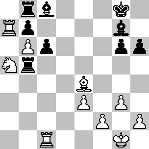 Wit: Kg1, Ta7, Tc1, Le4, Pa5, pi b6, e3, f2, g3, h2; Zwart: Kg8, Tb5, Tb8, Lc8, Lg7, pi b7, c6, g6, h6