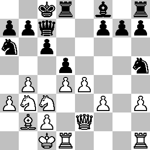 Wit: Kc1, De2, Td1, Th1, Lb2, Pb3, Pc3, pi a3, b4, c2, d4, e4, f3, h3; Zwart: Kc8, Dc7, Td8, Th8, Lf8, Pa6, Ph5, pi a7, b7, c6, d5, f7, g7, h7