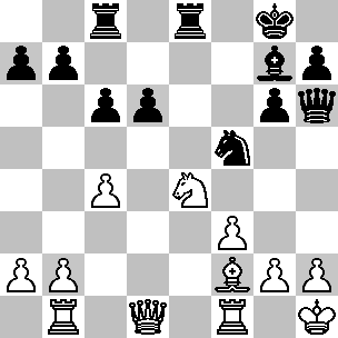 Wit: Kh1, Dd1, Tb1, Tf1, Lf2, Pe4, pi a2, b2, c4, f3, g2, h2; Zwart: Kg8, Dh6, Tc8, Te8, Lg7, Pf5, pi a7, b7, c6, d6, g6, h7