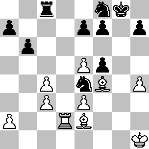 Wit: Kh1, Td2, Le2, Lf4, pi a2, c3, c4, e3, e5, h4; Zwart: Kg8, Tc8, Pe4, Pf8, pi a7, b6, e7, f5, f7, h7