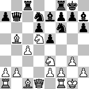Wit: Kg1, Dd1, Ta1, Tf1, Lb5, Lc1, Pd5, Pe3, pi a2, b2, c4, e2, f2, g3, h2; Zwart: Kg8, Db7, Tc8, Tf8, Le7, Lh7, Pd7, Pf6, pi a7, d6, e5, f7, g7, h6
