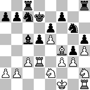 Wit: Kf1, Td3, Th1, Lf4, Pe2, Ph2, pi a2, b2, c3, e5, f3, g3, h4; Zwart: Kd7, Tc8, Th8, Lc5, Pc7, Pg6, pi a7, b7, d5, e6, f7, g4, h5