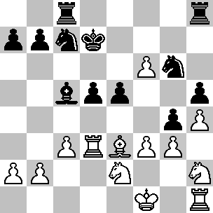 Wit: Kf1, Td3, Th1, Le3, Pe2, Ph2, pi a2, b2, c3, f3, f6, g3, h4; Zwart: Kd7, Tc8, Th8, Lc5, Pc7, Pg6, pi a7, b7, d5, e5, g4, h5