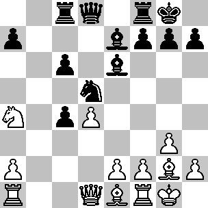 Wit: Kg1, Dd1, Ta1, Tf1, Le1, Lg2, Pa4, pi a2, d4, e2, f2, g2, h2; Zwart: Kg8, Dd8, Tc8, Tf8, Le6, Le7, Pd5, pi a7, c4, c6, f7, g7, h7