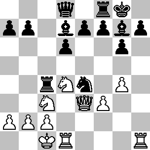 Wit: Kc1, De3, Td1, Th1, Lh6, Pc3, Pd4, pi a2, b2, c2, f3, g4; Zwart: Kg8, Dd8, Tc4, Tf8, Ld7, Lg7, Pe4, pi a7, b7, d6, e7, f7, g6, h7