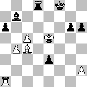 Wit: Ke5, Ta1, Lc4, pi b4, c5, h2; Zwart: Kf8, Td8, Lb7, pi a6, e3, g6, h6
