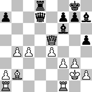 Wit: Kg2, De5, Ta1, Tf1, Lb2, pi a2, b4, c4, e4, f3, g3, h2; Zwart: Kg8, Dd7, Td8, Lf6, Lh7, pi a7, f7, g7, h5