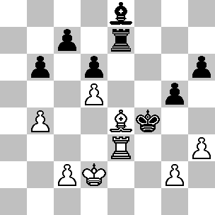 Wit: Kd2, Te3, Le4, pi b4, c2, d5, g2, h3; Zwart: Kf4, Te7, Le8, pi b6, c7, d6, g5, h6
