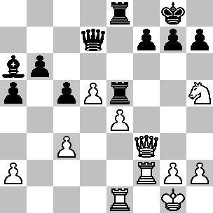 Wit: Kg1, Df3, Te1, Tf2, Ph5, pi a2, c3, d5, e4, g2, h2; Zwart: Kg8, Dd7, Te5, Te8, La6, pi a5, b6, c5, f7, g7, h7