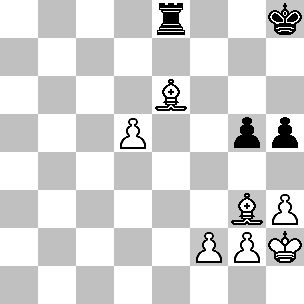Wit: Kh2, Le6, Lg3, pi d6, f2, g2, h3; Zwart: Kh8, Te8, pi g5, h5
