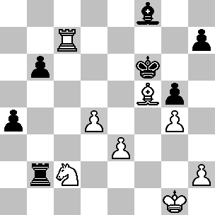 Wit: Kg1, Tc7, Lf5, Pc2, pi d4, e3, g4, h2; Zwart: Kf6, Tb2, Lf8, pi a4, b6, g5, h7