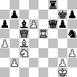 Wit: Kg1, Dc5, Te5, Lc4, Pc3, pi a4, b2, d6, g2, h3; Zwart: Kg7, Df6, Tf8, Lc6, Ph5, pi a6, b7, g6, h7