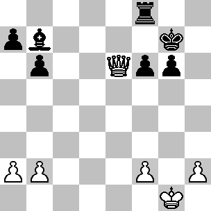 Wit: Kg1, De6, pi a2, b2, f2, h2; Zwart: Kg7, Tf8, Lb7, pi a7, b6, f6, g6